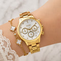 BO_SS Women's Gold Tone White Dial Crystal Chronograph Stainless Steel Watch