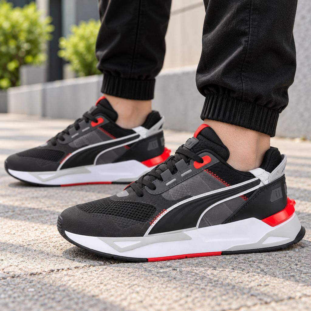 Pu_ma Mirage Sport Tech Fabric Low-Top Casual Shoes Unisex Black/Red