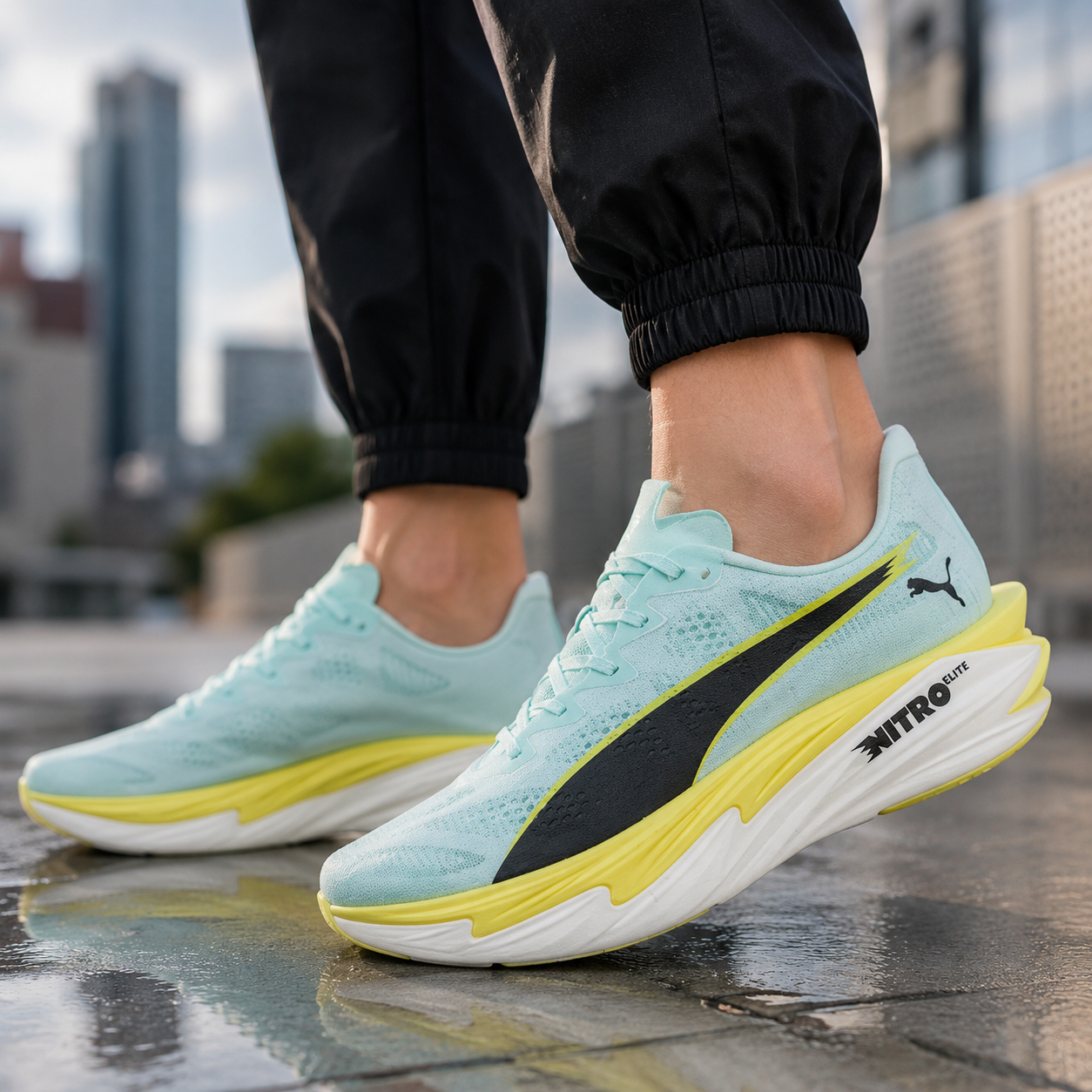 Pu_ma Deviate Nitro Elite 4 Ice Blue Yellow Running Shoes
