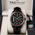 TAG He_uer Carrera Black Dial Black Leather Chronograph Watch