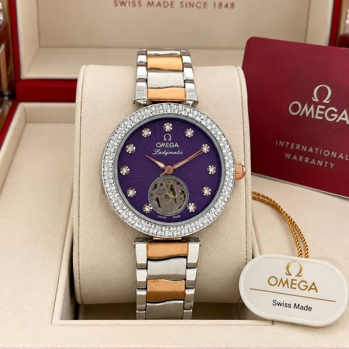 Om_ega Ladymatic Women's Automatic Purple Dial Two-Tone Watch