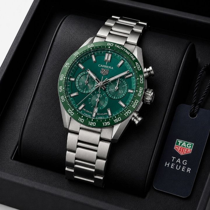 TAG He_uer Carrera Green Dial Stainless Steel Chronograph Watch