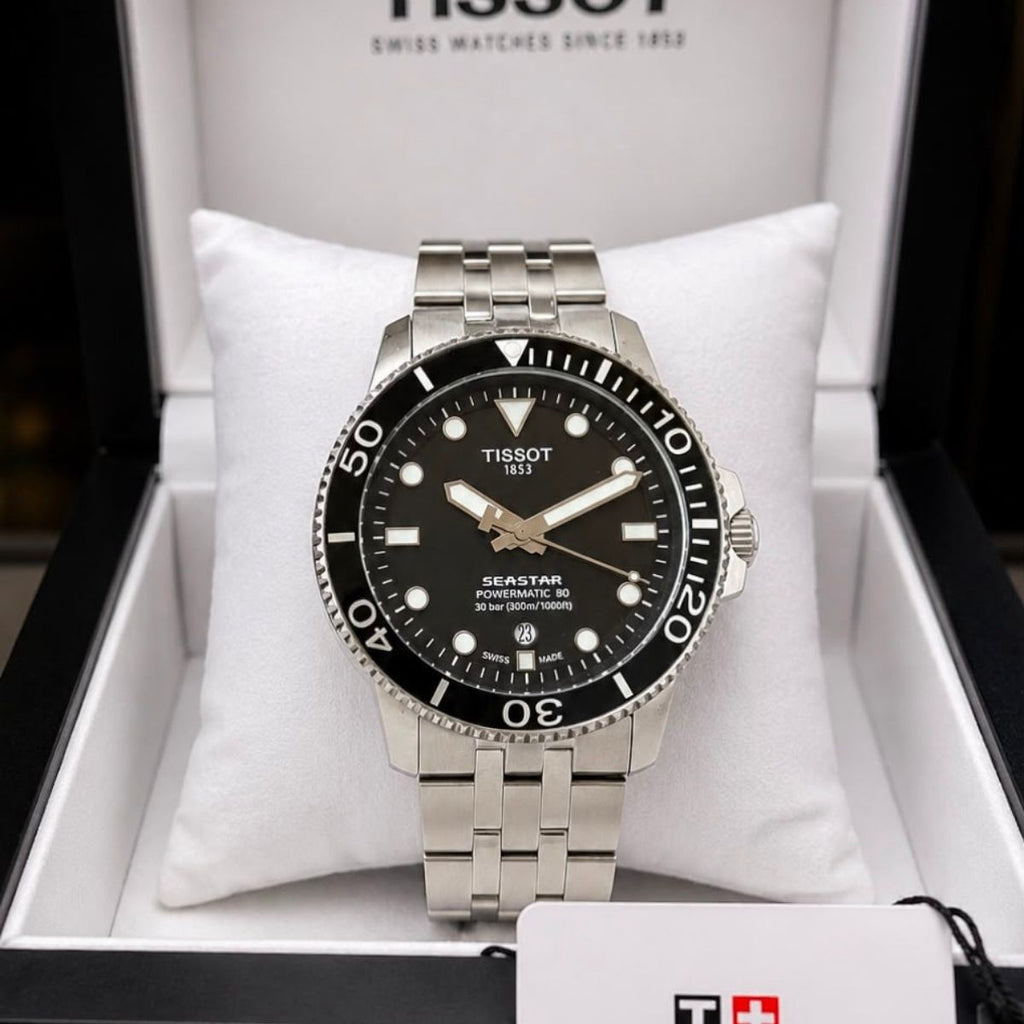 Tis_sot Seastar Men's Automatic Black Dial Stainless Steel Diving Watch