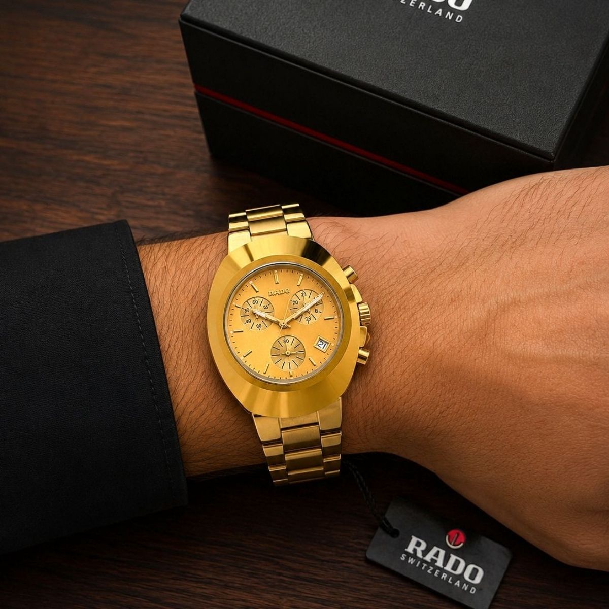 Ra_do Men's Golden Chronograph Dial Stainless Steel Bracelet Watch