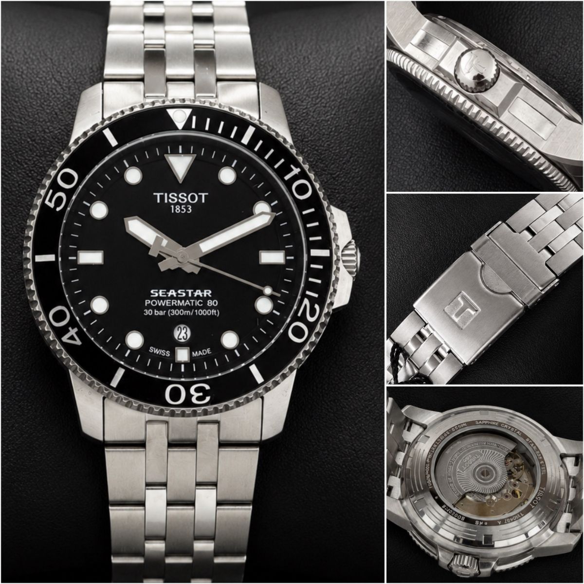 Tis_sot Seastar Men's Automatic Black Dial Stainless Steel Diving Watch