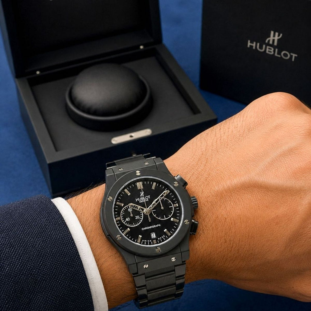 Hub_lot Big Bang Men's Full Black Matte Chronograph Stainless Steel Watch