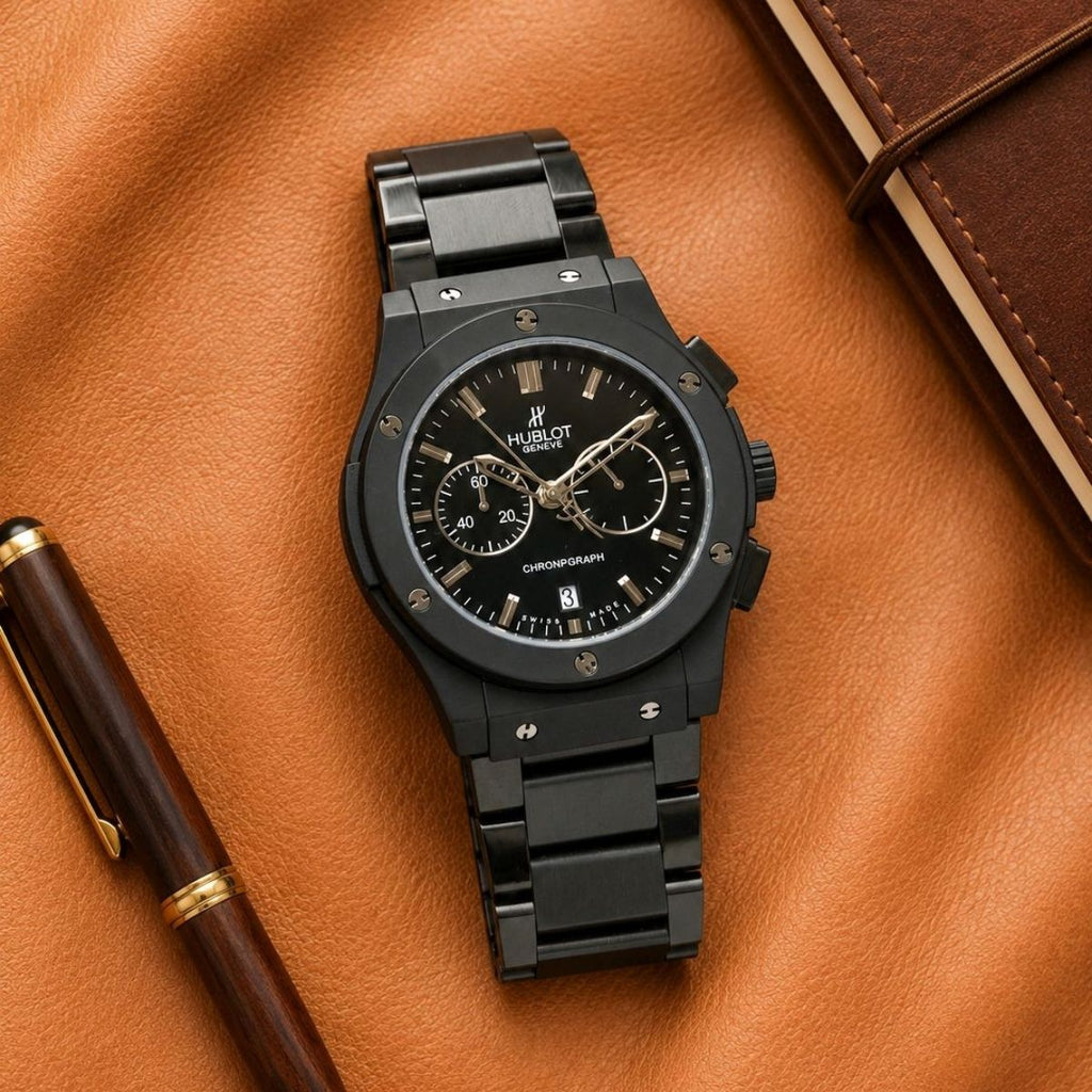 Hub_lot Big Bang Men's Full Black Matte Chronograph Stainless Steel Watch