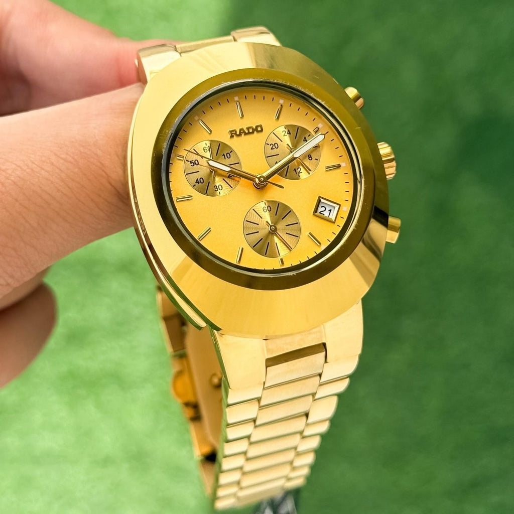 Ra_do Men's Golden Chronograph Dial Stainless Steel Bracelet Watch