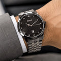 Hugo Bo_ss Men's Black Dial Roman Numeral Stainless Steel Quartz Watch