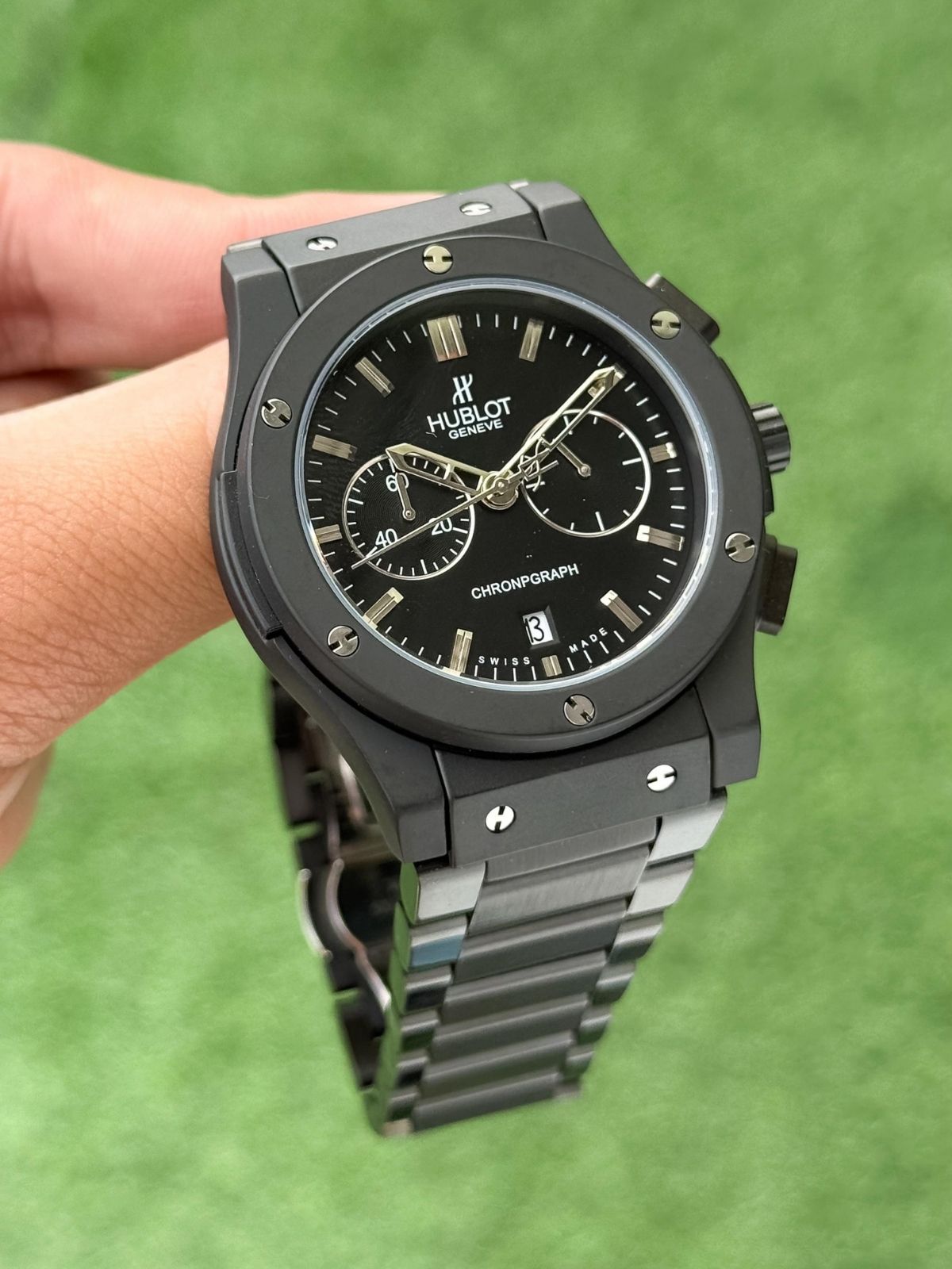 Hub_lot Big Bang Men's Full Black Matte Chronograph Stainless Steel Watch