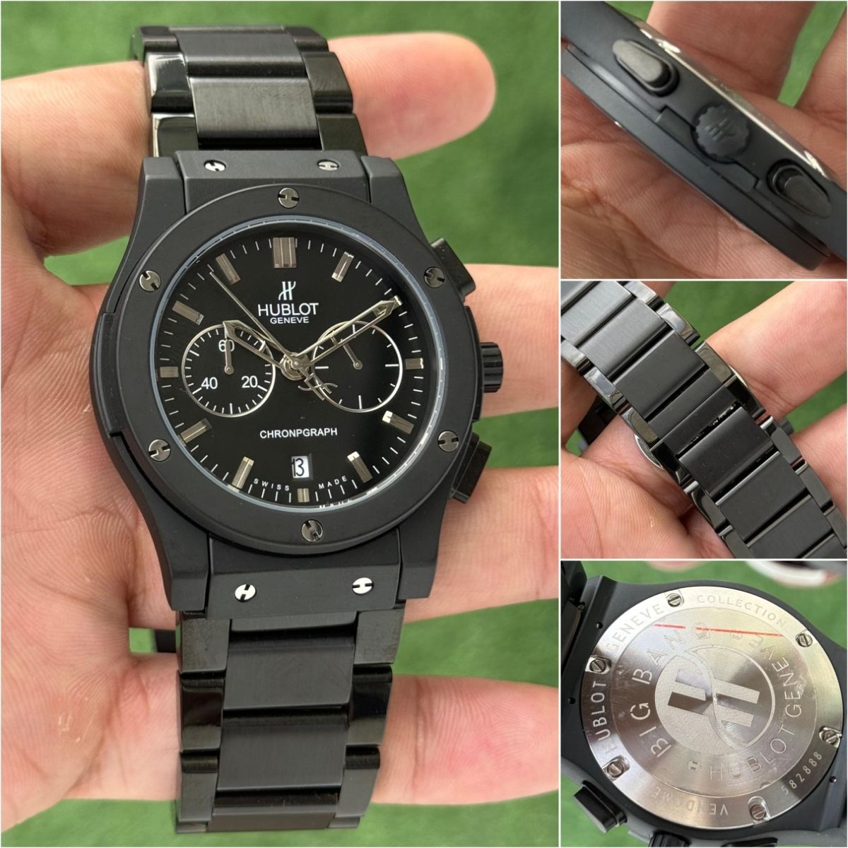 Hub_lot Big Bang Men's Full Black Matte Chronograph Stainless Steel Watch