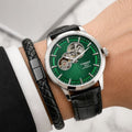 Tis_sot Powermatic Men's Automatic Green Dial Open Heart Leather Strap Watch