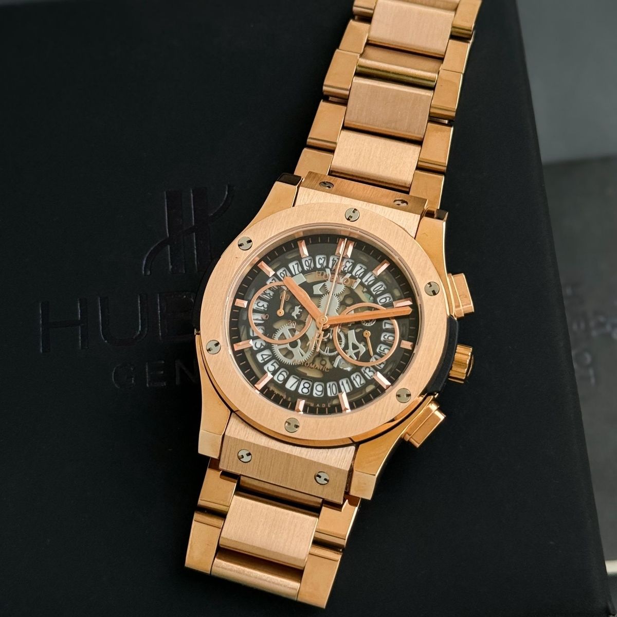 Hub_lot Big Bang Men's Full Rose Gold Chronograph Automatic-Style Watch