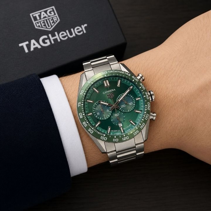 TAG He_uer Carrera Green Dial Stainless Steel Chronograph Watch
