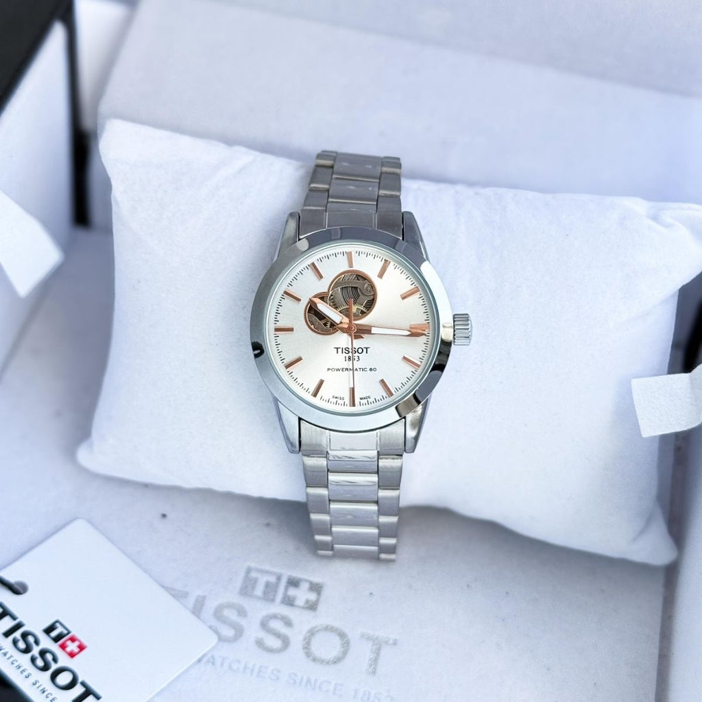 Tis_sot women Powermatic 80 Girls Silver Open Heart Automatic Watch