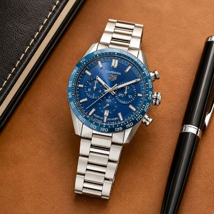 TAG He_uer Carrera Blue Dial Stainless Steel Chronograph Men's Watch