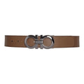 Ferragamo Reversible Adjustable Textured Calfskin Leather Gancini Belt Cane Sugar Brown Black