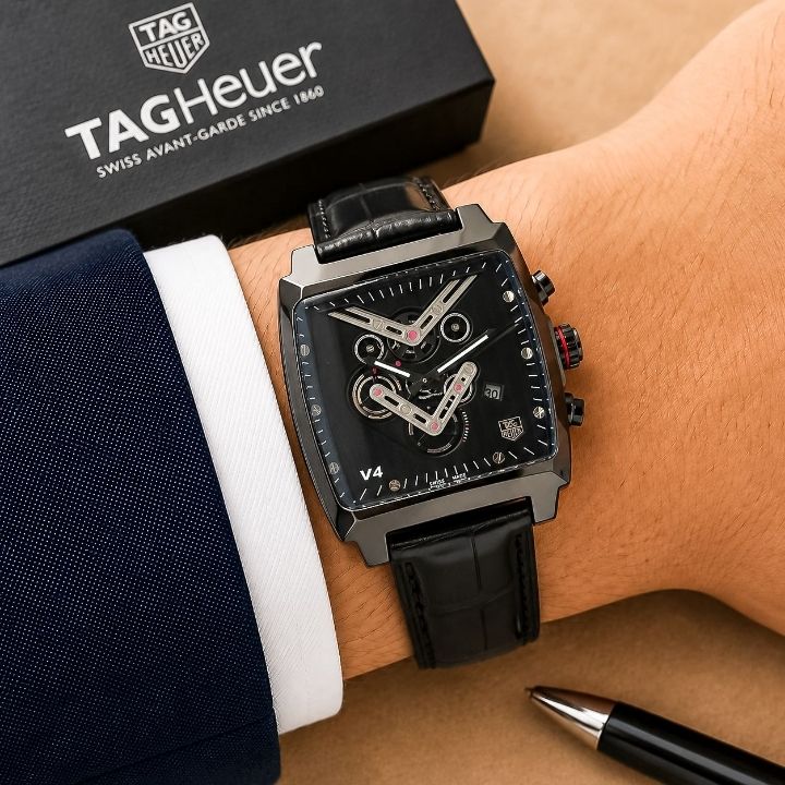 Tag He_uer Monaco V4 Black Leather Watch