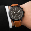 Tis_sot Men's Premium Chronograph Black Dial Tan Leather Strap Watch