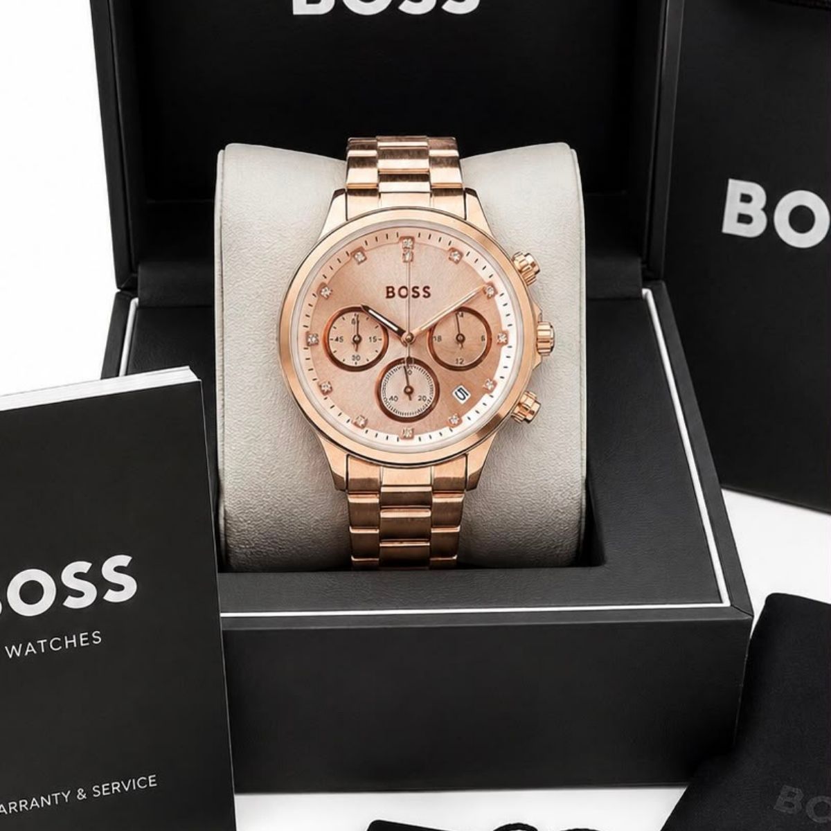 BO_SS Women's Rose Gold Chronograph Bracelet Watch with Crystal Dial