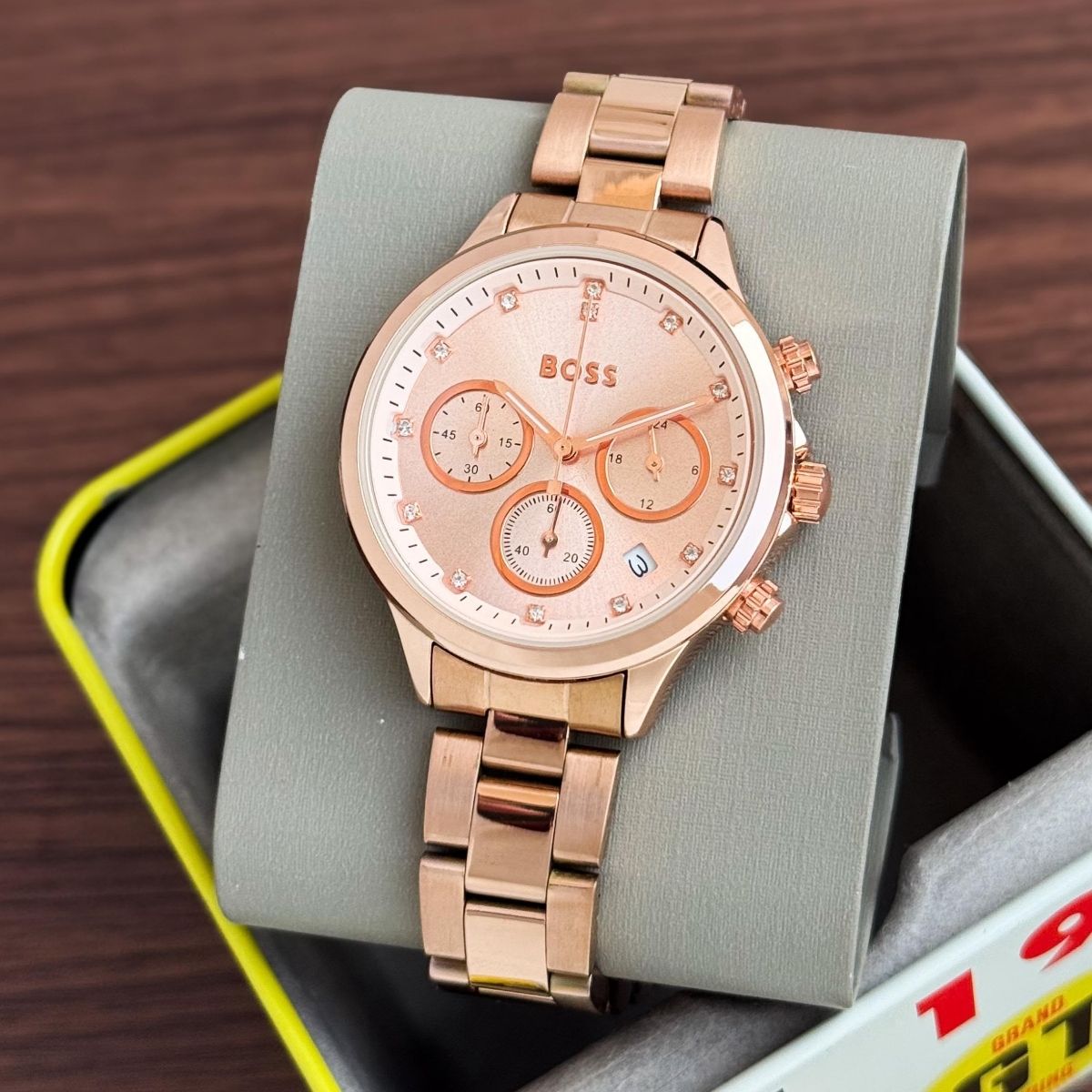 BO_SS Women's Rose Gold Chronograph Bracelet Watch with Crystal Dial