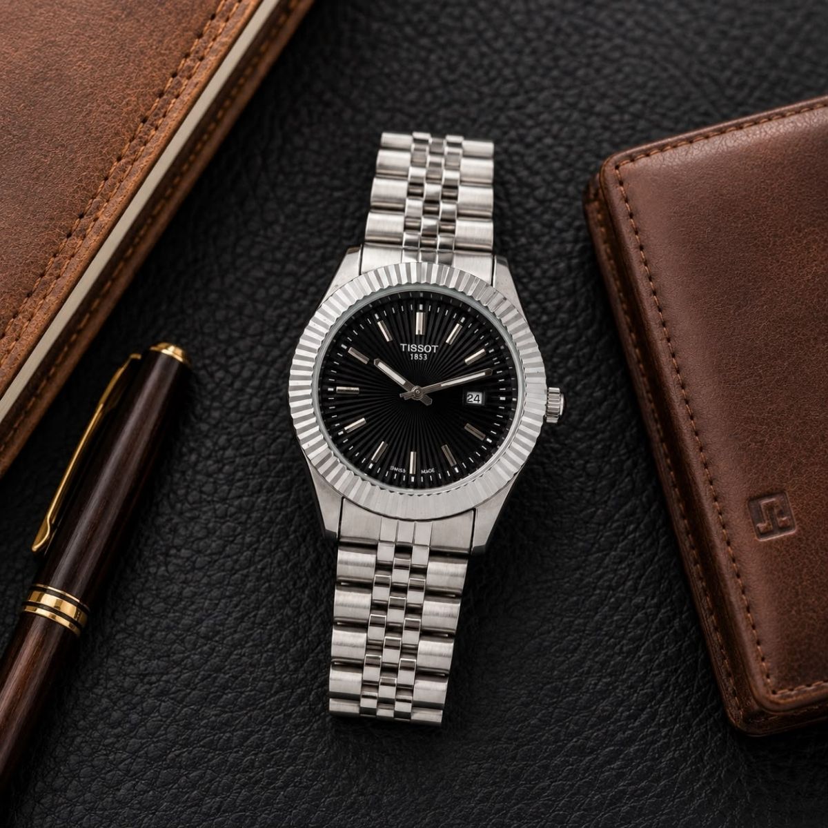 Tis_sot 1853 Men's Classic Black Dial Silver Stainless Steel Watch