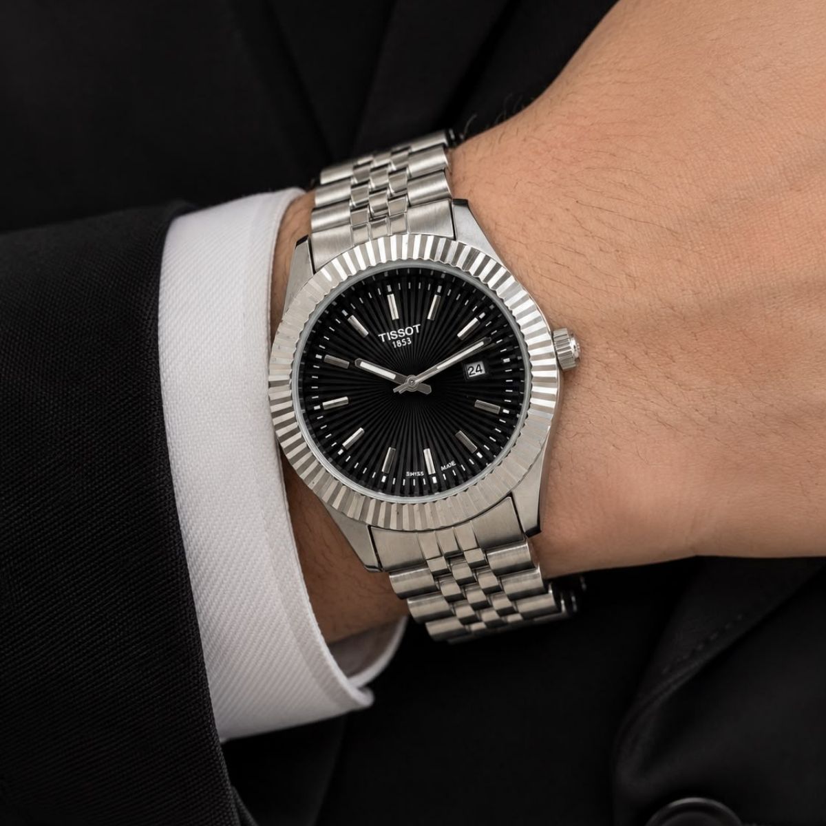 Tis_sot 1853 Men's Classic Black Dial Silver Stainless Steel Watch