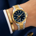 BO_SS Men's Blue Dial Two-Tone Automatic Open Heart Watch