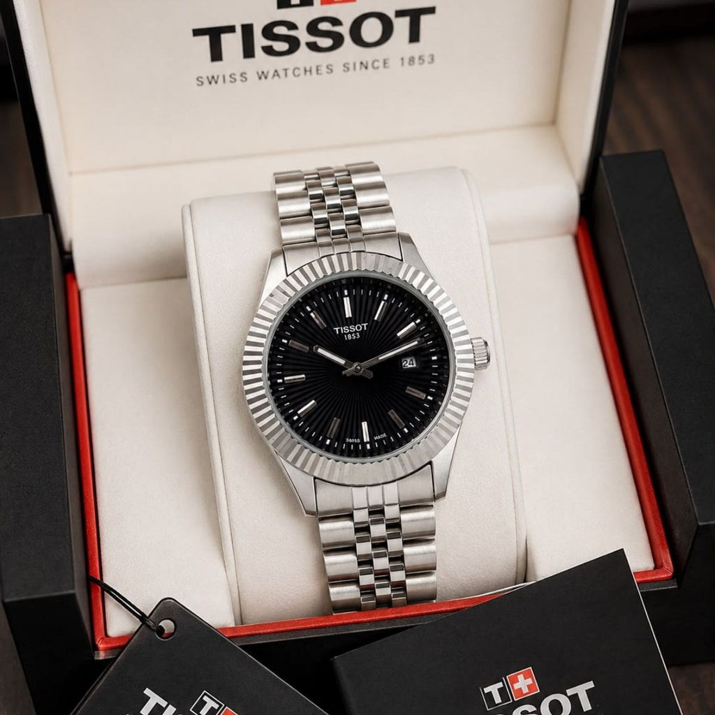 Tis_sot 1853 Men's Classic Black Dial Silver Stainless Steel Watch
