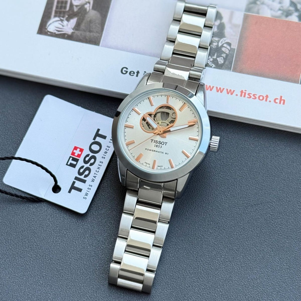 Tis_sot women Powermatic 80 Girls Silver Open Heart Automatic Watch