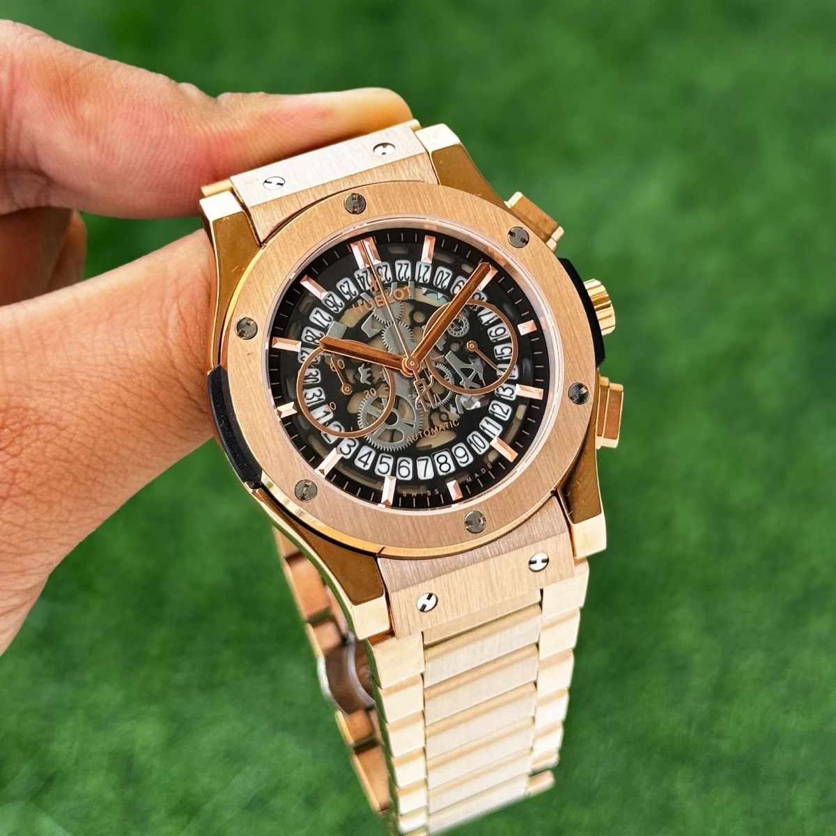 Hub_lot Big Bang Men's Full Rose Gold Chronograph Automatic-Style Watch