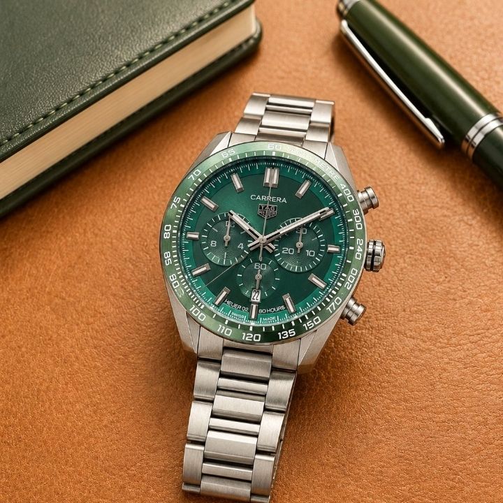 TAG He_uer Carrera Green Dial Stainless Steel Chronograph Watch