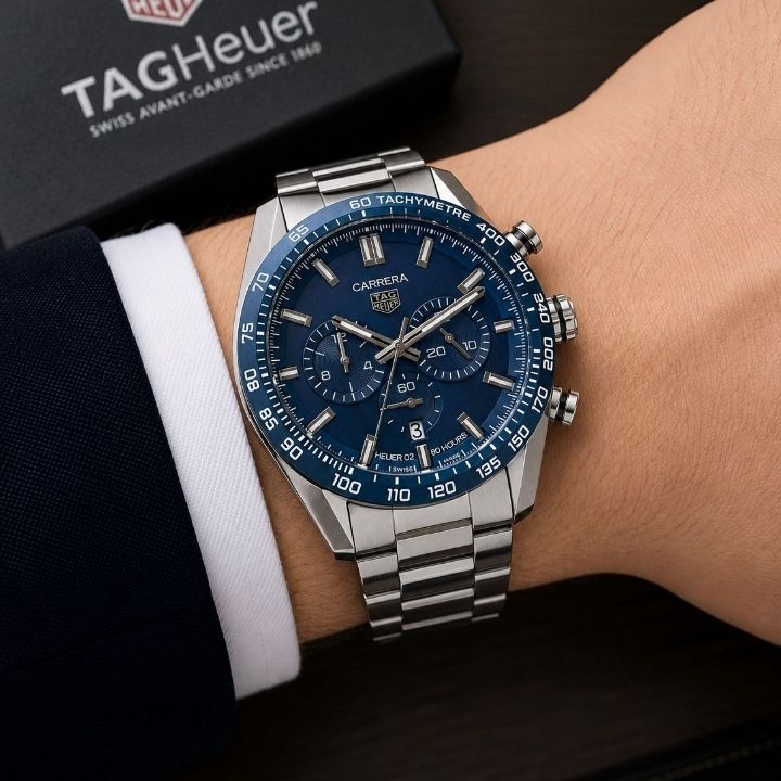 TAG He_uer Carrera Blue Dial Stainless Steel Chronograph Men's Watch
