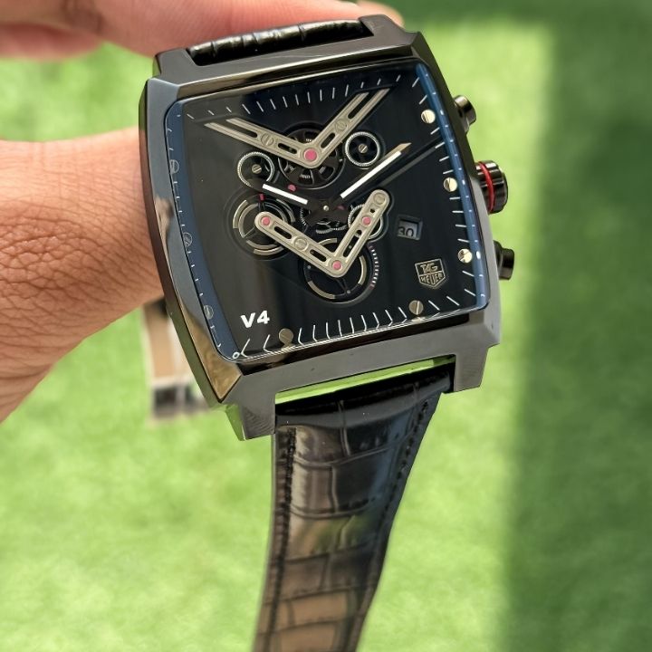 Tag He_uer Monaco V4 Black Leather Watch