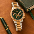 Hugo Bo_ss Men's Green Dial Two-Tone Chronograph Tachymeter Watch