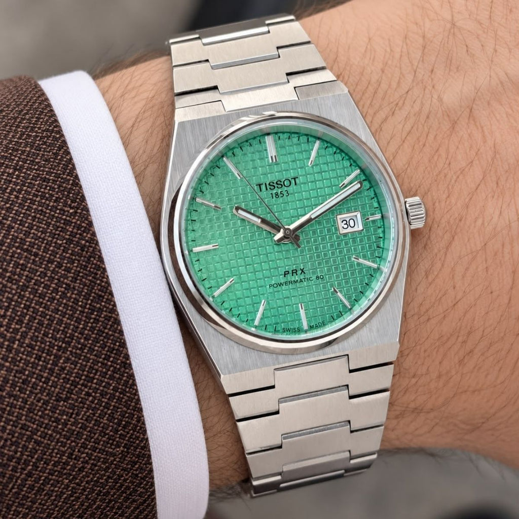 Tis_sot PRX Powermatic 80 Men's Silver Watch with Green Textured Dial