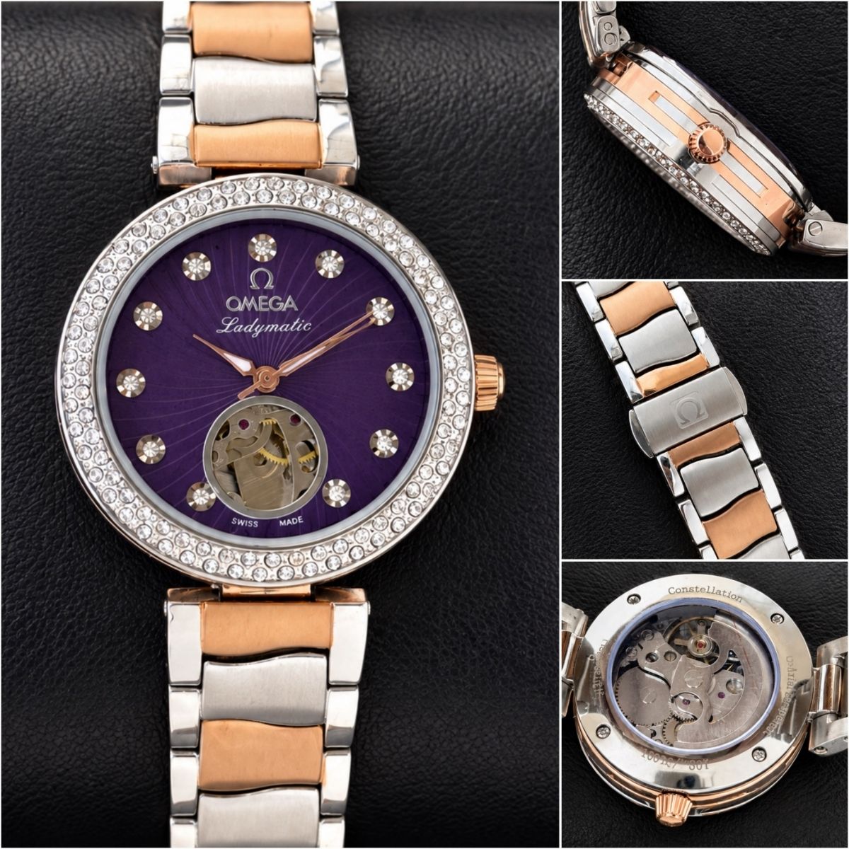 Om_ega Ladymatic Women's Automatic Purple Dial Two-Tone Watch