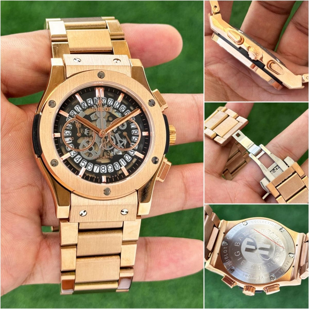 Hub_lot Big Bang Men's Full Rose Gold Chronograph Automatic-Style Watch