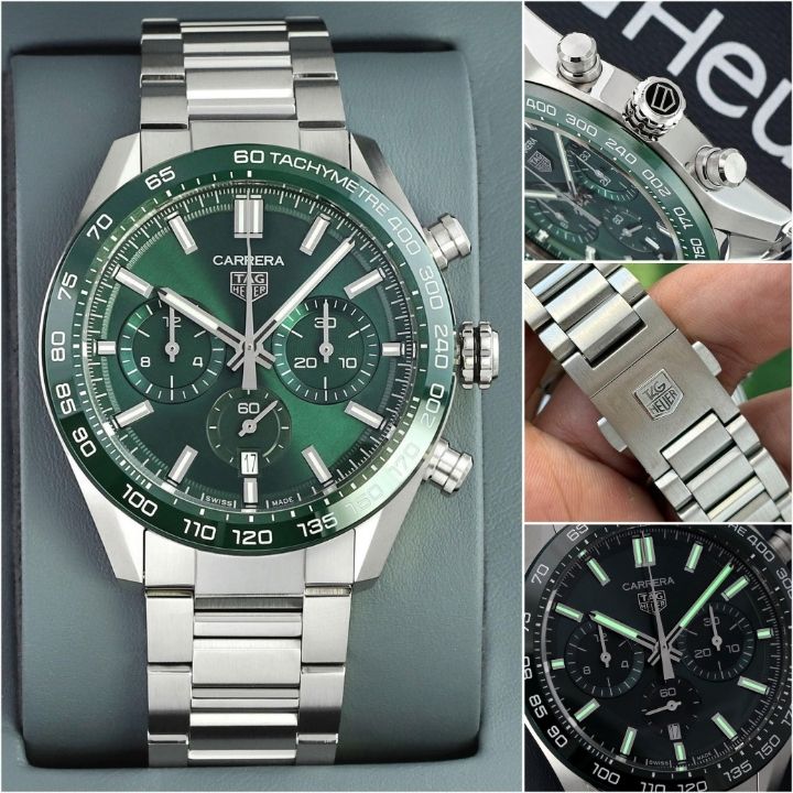 TAG He_uer Carrera Green Dial Stainless Steel Chronograph Watch