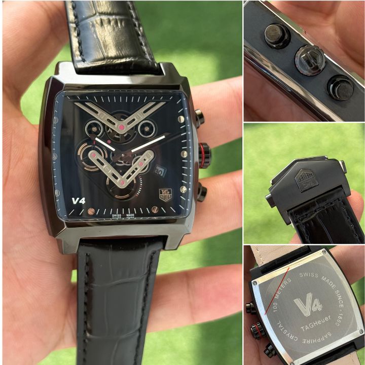 Tag He_uer Monaco V4 Black Leather Watch