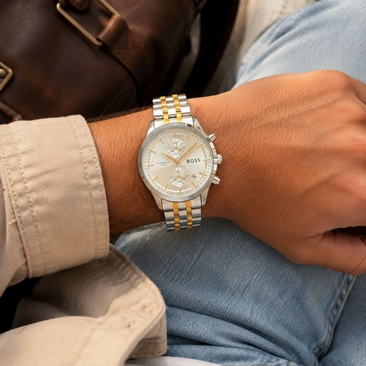 BO_SS Men's Silver Dial Two-Tone Stainless Steel Chronograph Watch