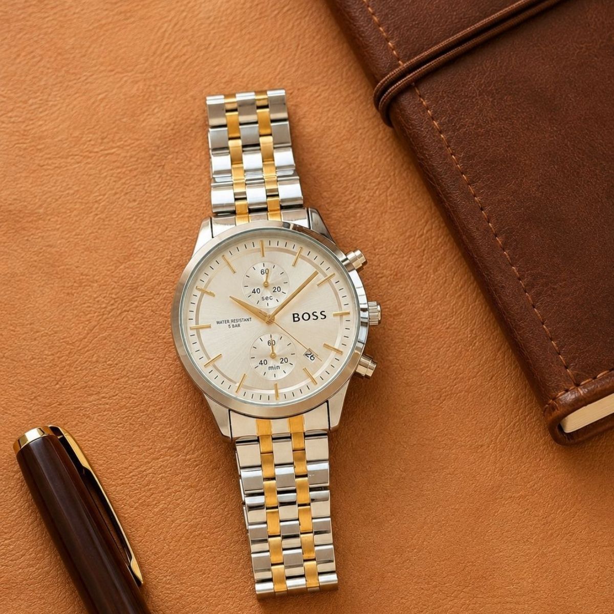 BO_SS Men's Silver Dial Two-Tone Stainless Steel Chronograph Watch