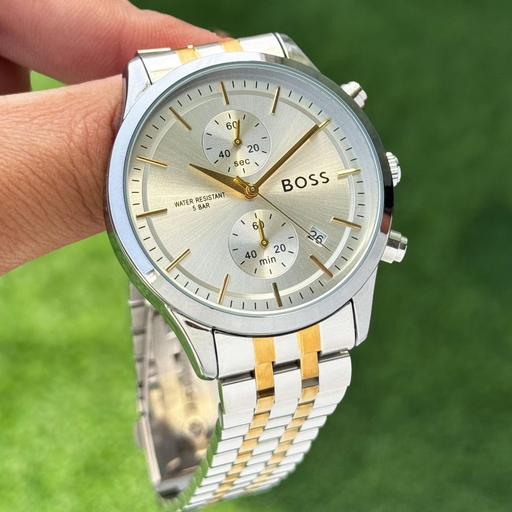 BO_SS Men's Silver Dial Two-Tone Stainless Steel Chronograph Watch