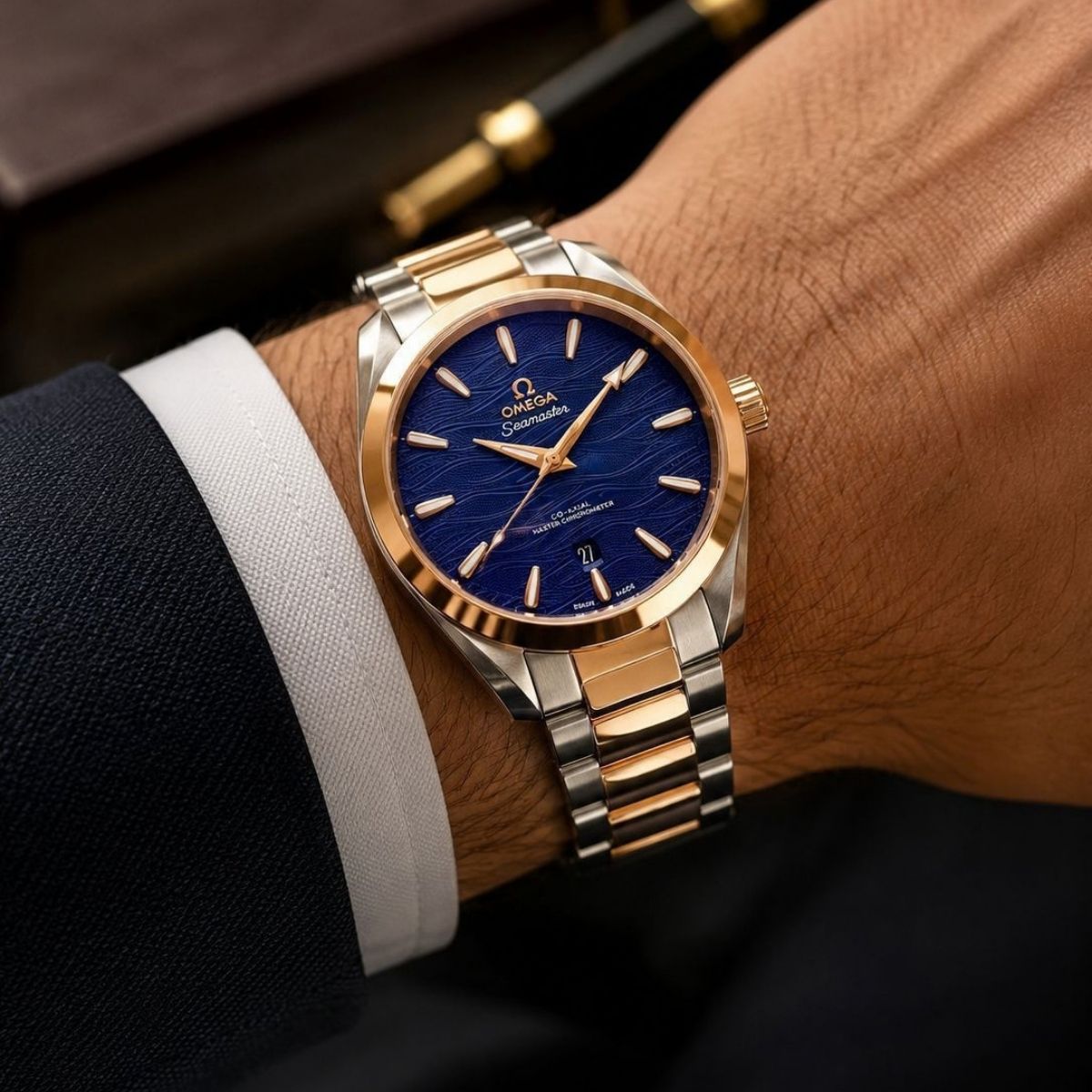 Om_ega Seamaster Men's Automatic Blue Dial Two-Tone Stainless Steel Watch