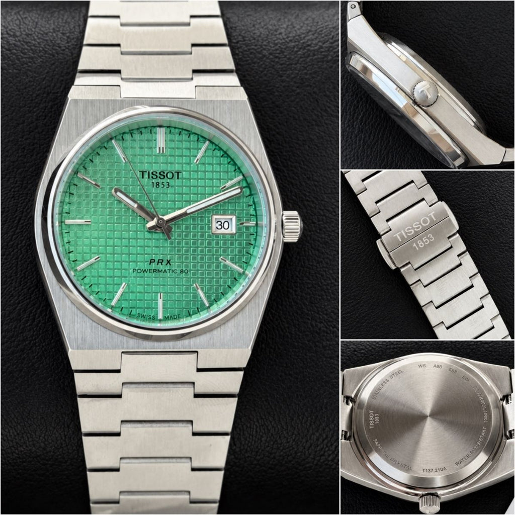 Tis_sot PRX Powermatic 80 Men's Silver Watch with Green Textured Dial