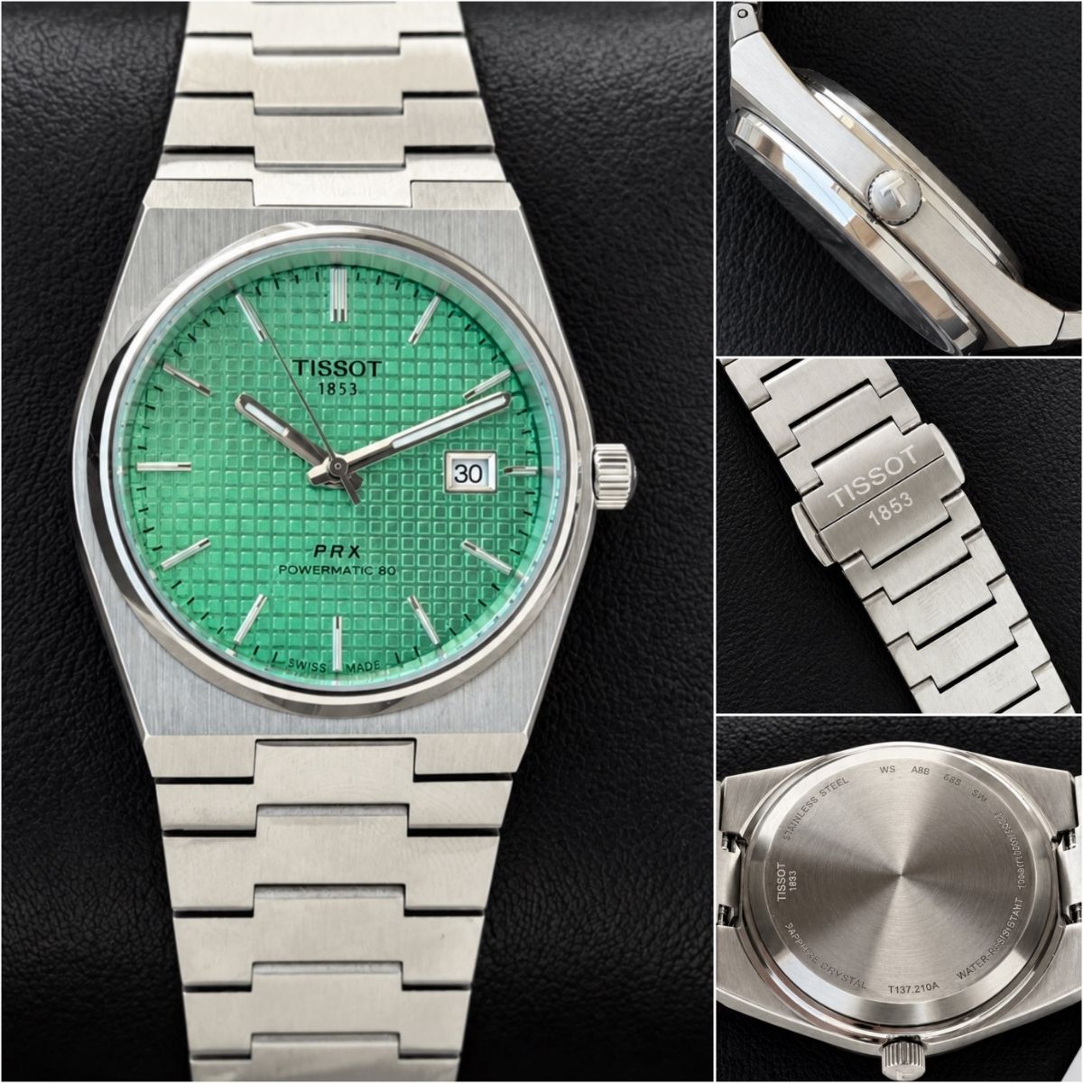 Tis_sot PRX Powermatic 80 Men's Silver Watch with Green Textured Dial