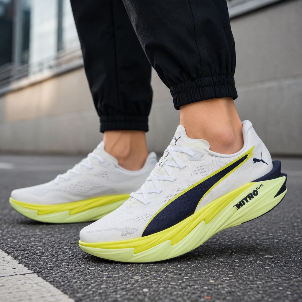 Pu_ma Deviate Nitro Elite 4 White Yellow Running Shoes