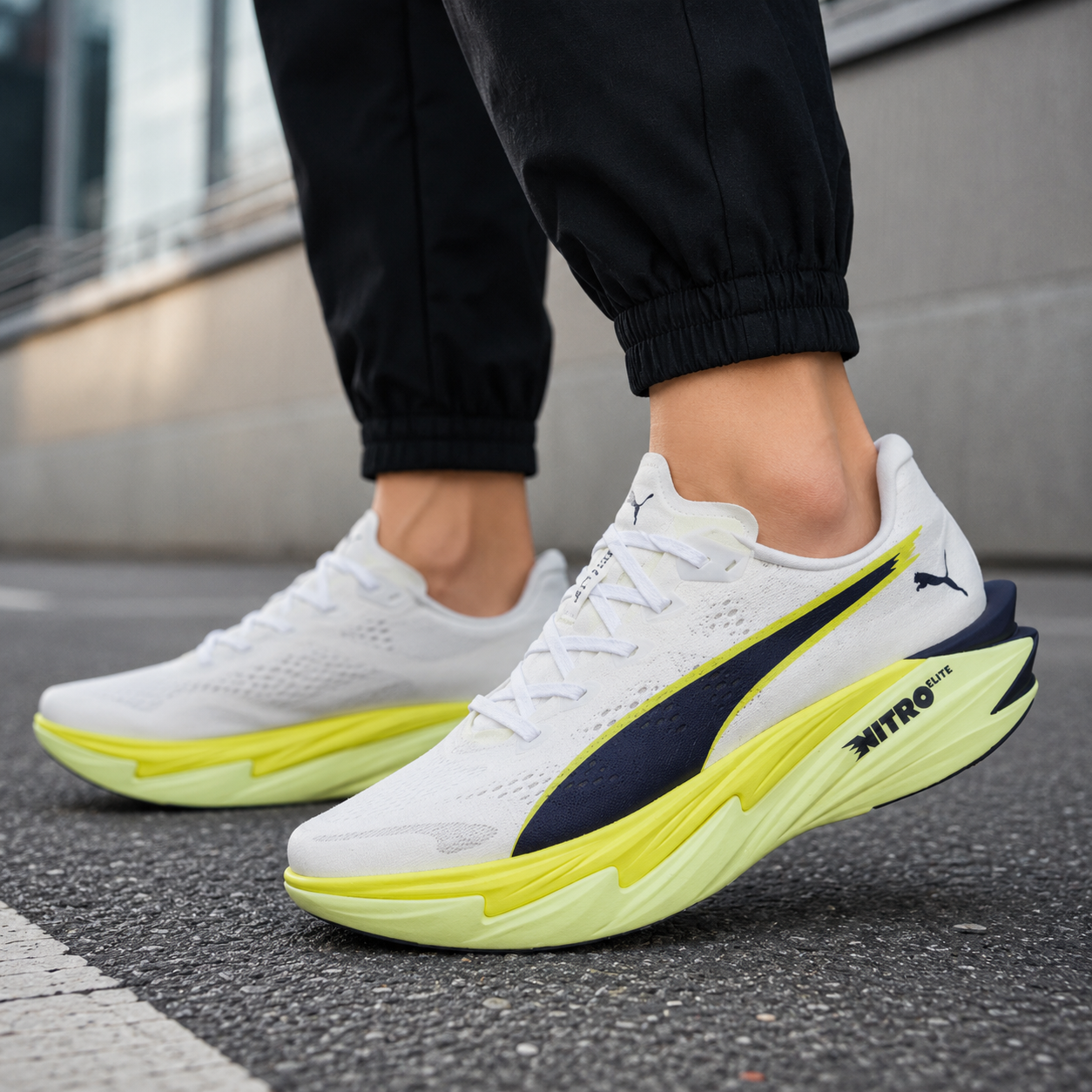 Pu_ma Deviate Nitro Elite 4 White Yellow Running Shoes
