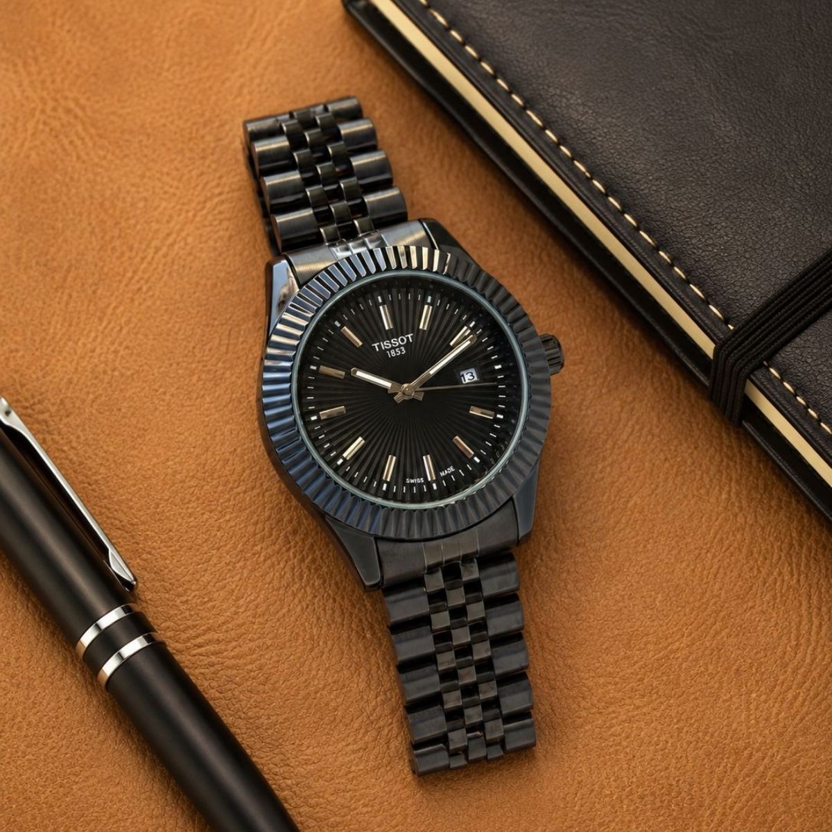 Tis_sot 1853 Men's Classic Black Dial Full Black Stainless Steel Watch