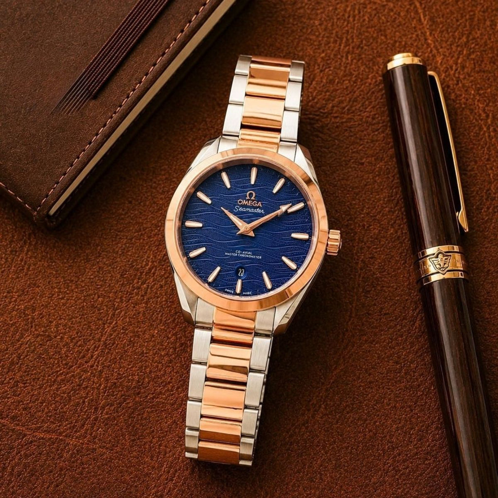 Om_ega Seamaster Men's Automatic Blue Dial Two-Tone Stainless Steel Watch